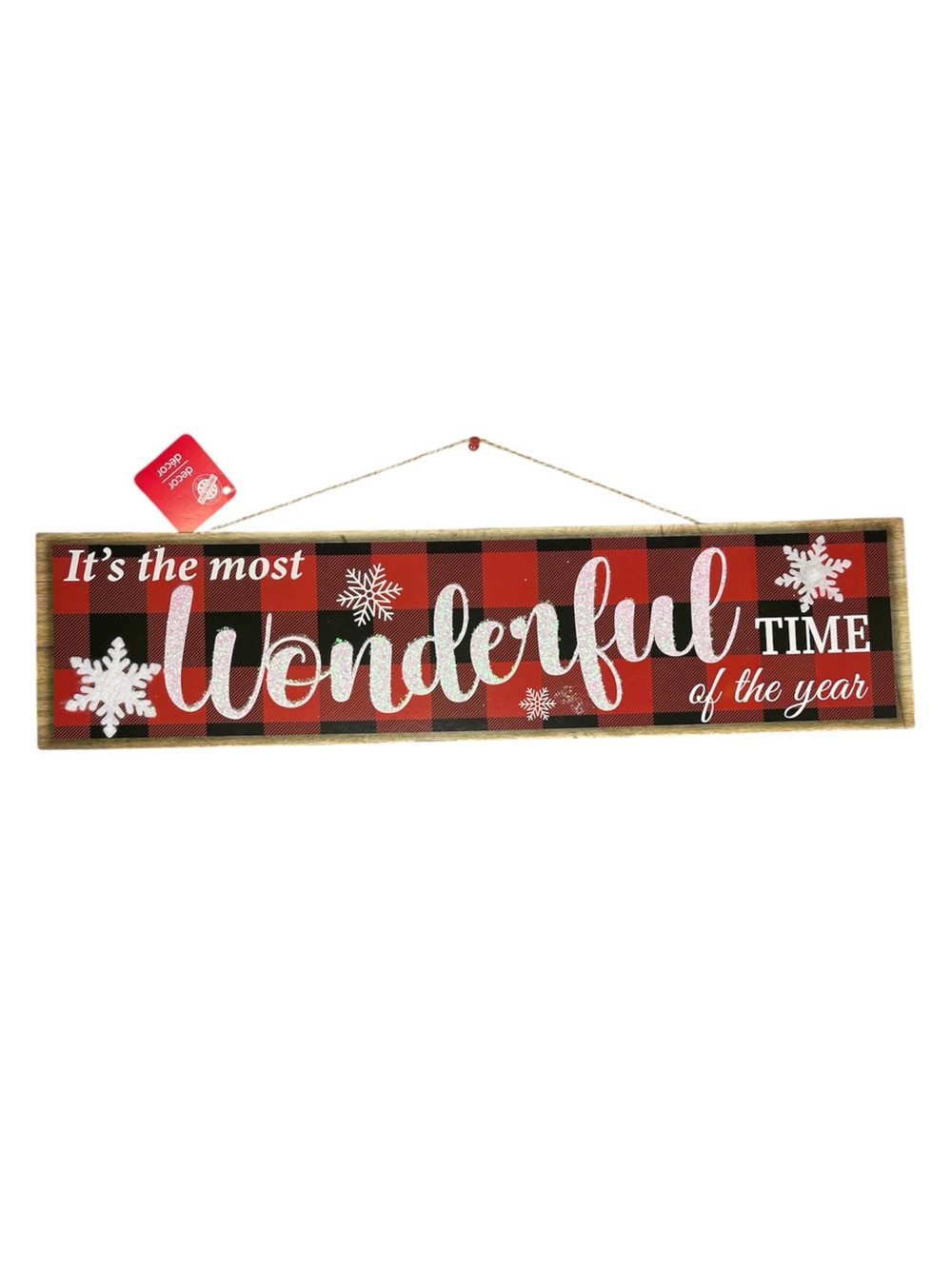 NWT Christmas House Buffalo Plaid Wood Sign Hanging Holiday Decor Most Wonderful